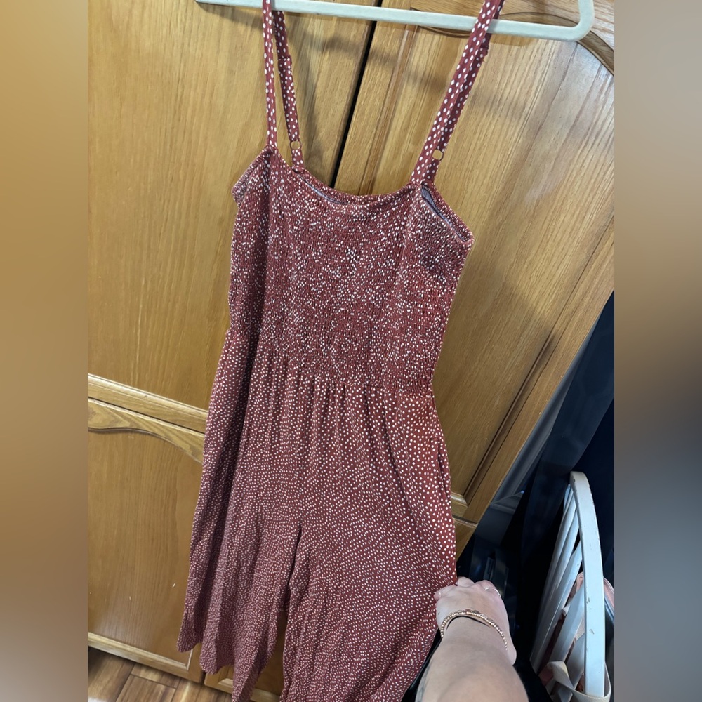 Old Navy romper Maroon with White polka dots